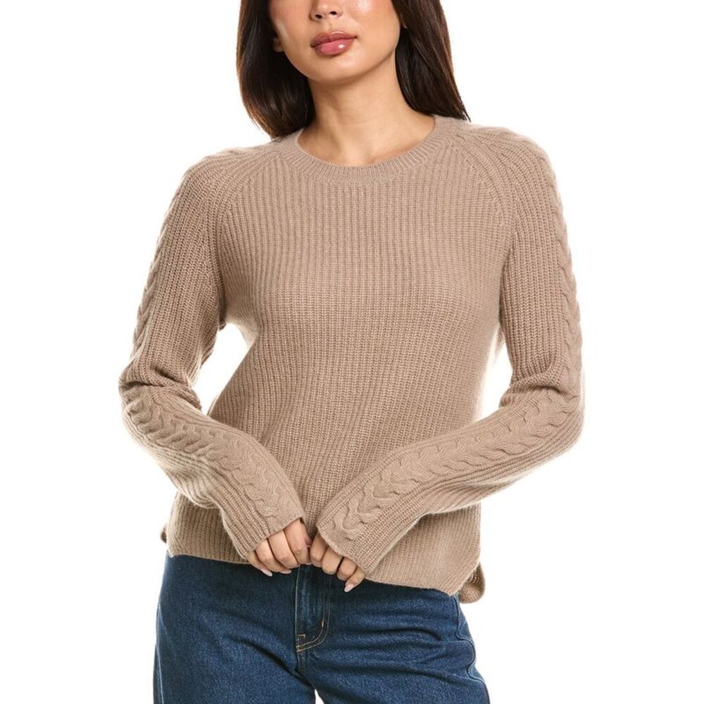 The Cashmere Project Womens  Shaker Cable Crewneck 100% Cashmere Sweater, Brown